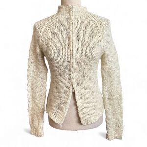 y2k Naughty Vintage Cream Wool Double Zip Funnel Neck Sweater